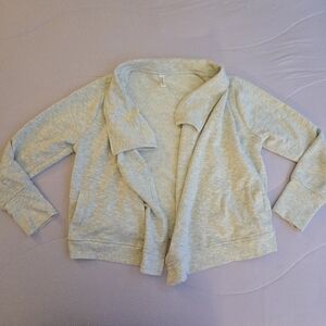 Exertek Activewear sz L grey/oatmeal heather open cardigan sweater with pockets